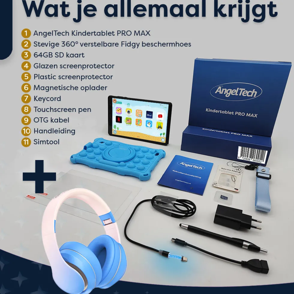 AngelTech Kinderpakket PRO MAX - Kindertablet + Kinderkoptelefoon
