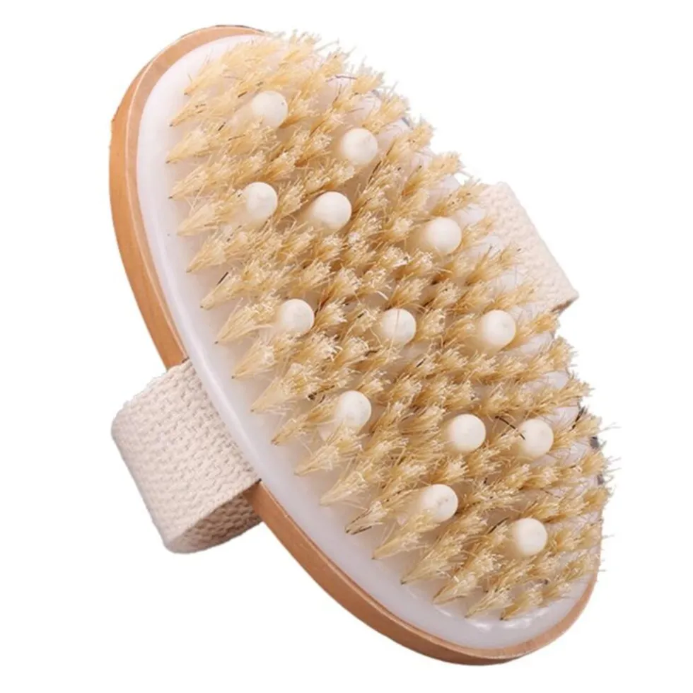 Badborstel massagekop met messing knoppen voor scrubben