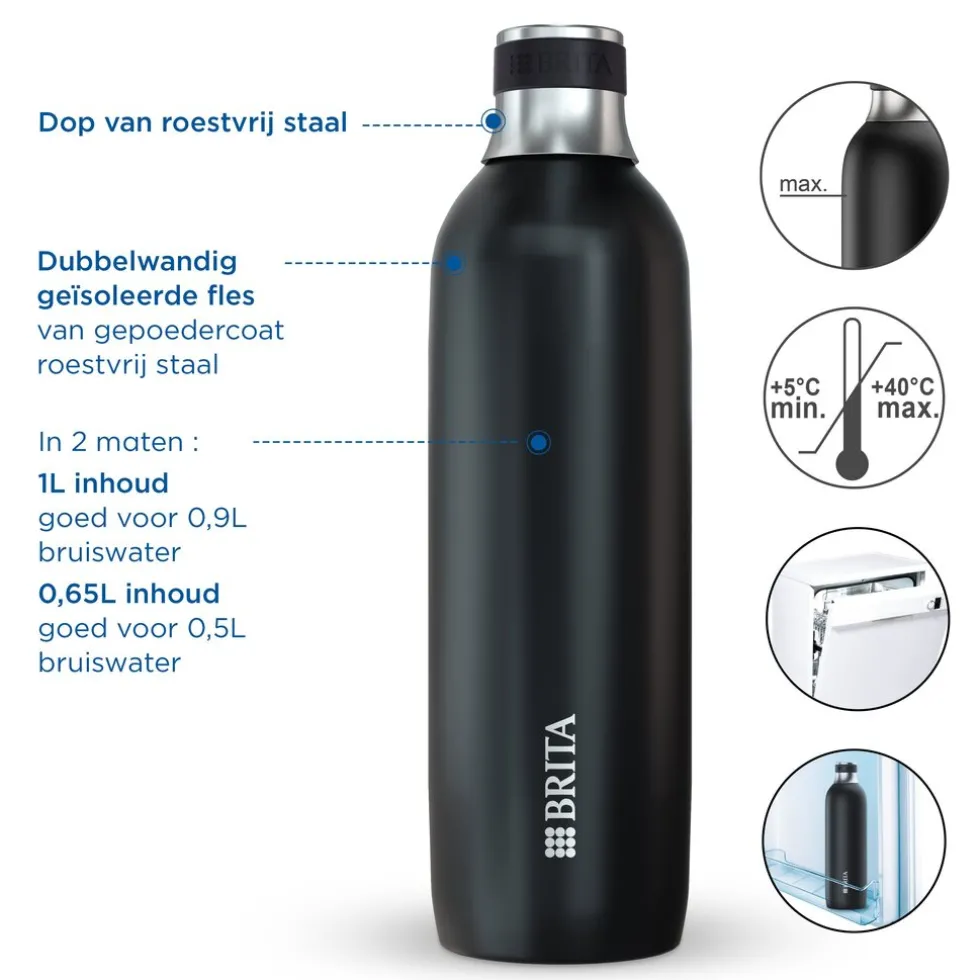 BRITA SodaTRIO RVS Grote Fles Zwart Single Unit