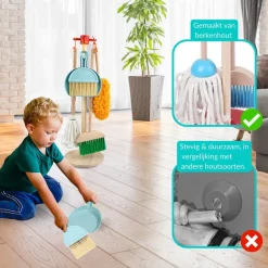 Buxibo Houten Kinder Schoonmaak Set Kids Speelgoed Cleaning Set Houten Gereedschap