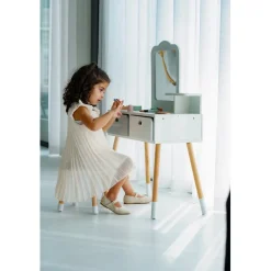 Buxibo Montessori Kaptafelset Hout met Kruk en Spiegel Kinder Make-up Tafel