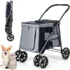 Costway opvouwbare xl hondenbuggy met ademend gaas en opbergvakken