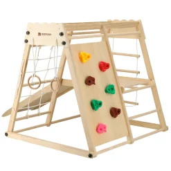 Deryan Luxe Houten Speelklimrek Met Glijbaan Klimwand En Accessoires