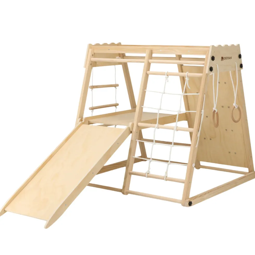Deryan Luxe Houten Speelklimrek Met Glijbaan Klimwand En Accessoires