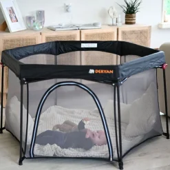 Deryan Draagbare Kinderbox Zwart Vaste matrasbodem Reisbox campingbedje