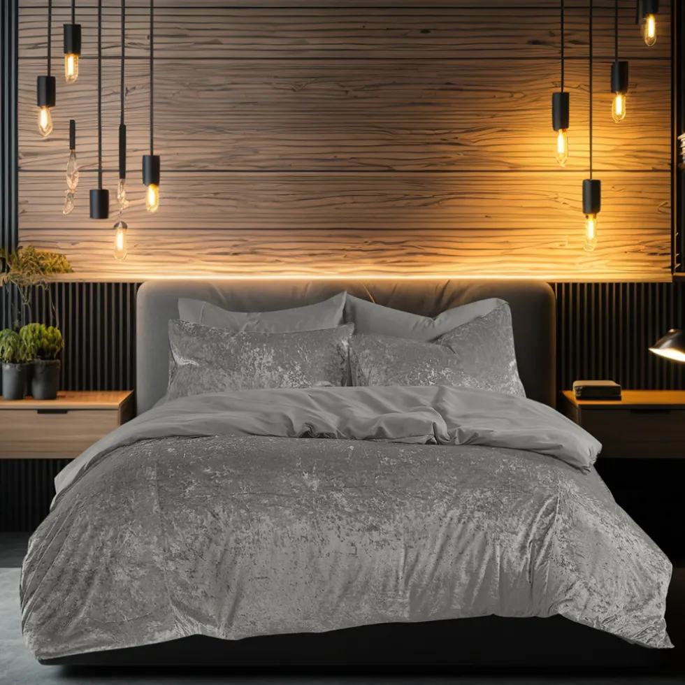 Eleganzzz Dekbedovertrek Crushed Velvet - dark grey 200x200/220cm
