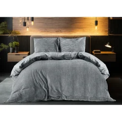 Eleganzzz Dekbedovertrek Teddy Rib Fleece - dark grey 200x200/220cm