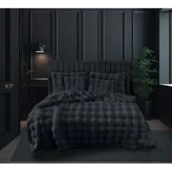 Eleganzzz Dekbedovertrek Bubble Pom Pom Rabbit Fur - dark grey 200x200/220cm