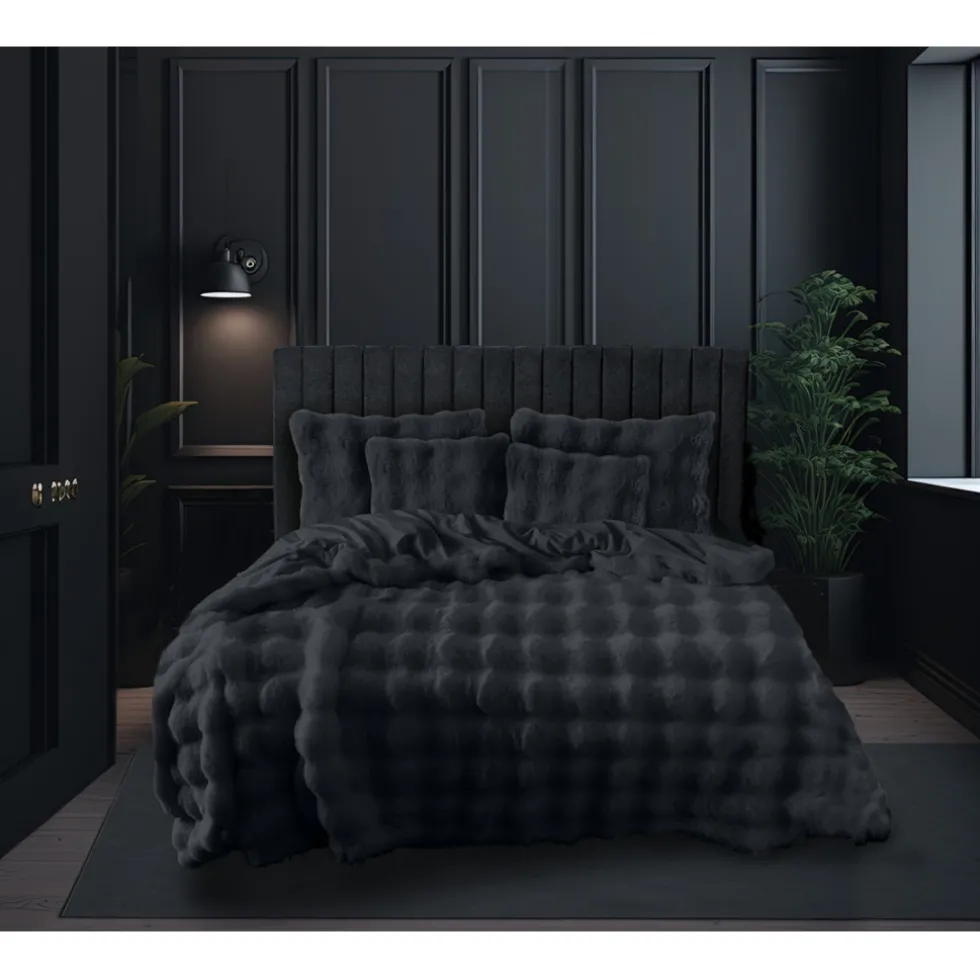 Eleganzzz Dekbedovertrek Bubble Pom Pom Rabbit Fur - dark grey 140x200/220cm