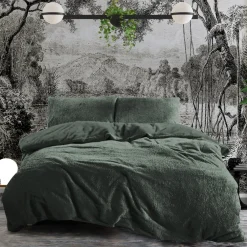 Eleganzzz Dekbedovertrek Teddy Pluche - bottle green 200x200/220cm