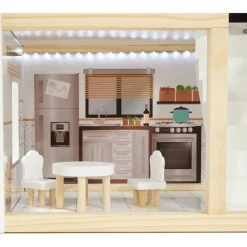 Ikonka Luxe Boho Stijl XL Houten Poppenhuis met Meubels Met LED verlichting