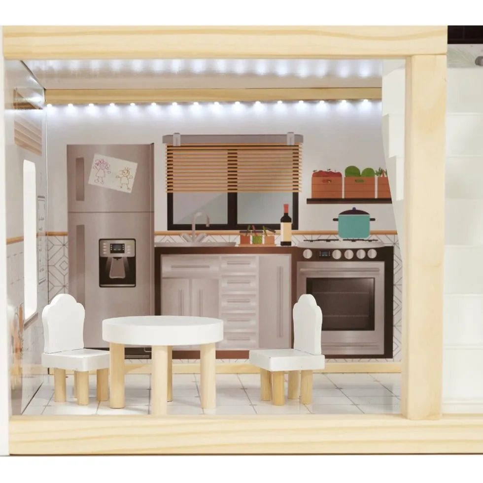 Ikonka Luxe Boho Stijl XL Houten Poppenhuis met Meubels Met LED verlichting