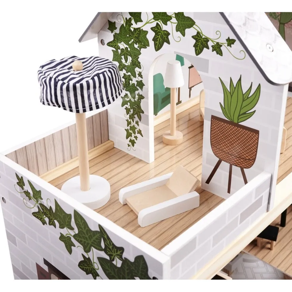 Ikonka Luxe Boho Stijl XL Houten Poppenhuis met Meubels Met LED verlichting