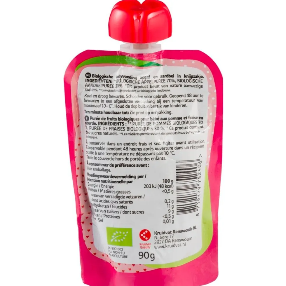 Kruidvat 6+M Bio Aardbei met Appel Knijpzakje