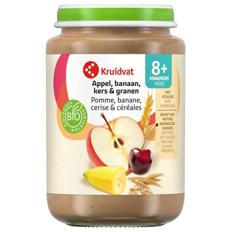 Kruidvat 8+M Bio Appel, Banaan, Kers & Granen Fruithapje