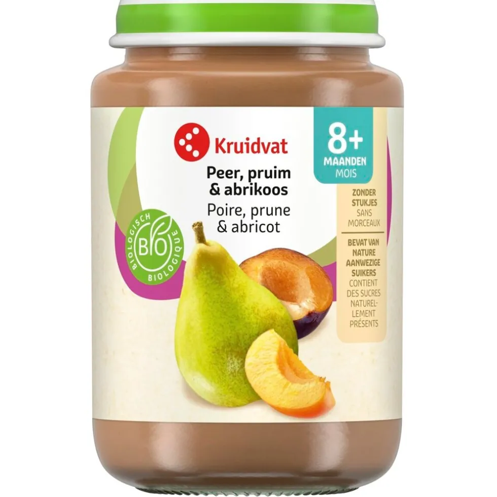 Kruidvat 8+M Bio Peer, Pruim & Abrikoos Fruithapje