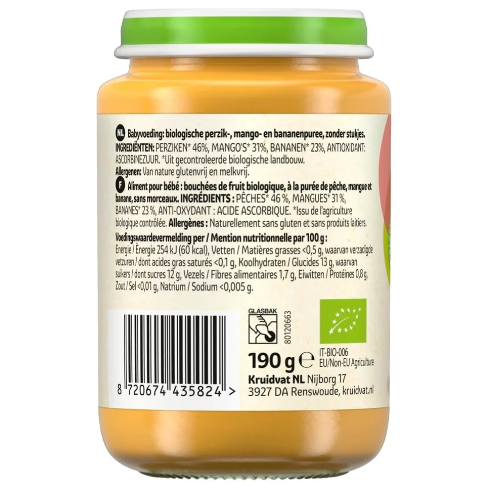 Kruidvat 8+M Bio Perzik, Mango & Banaan Fruithapje