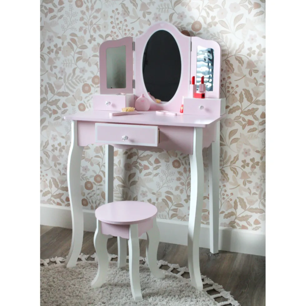 Rijoka Houten Kaptafel Make up Dresser Met Krukje 3x Spiegel