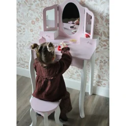 Rijoka Houten Kaptafel Make up Dresser Met Krukje 3x Spiegel