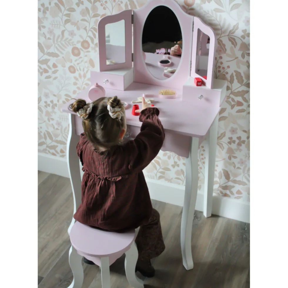 Rijoka Houten Kaptafel Make up Dresser Met Krukje 3x Spiegel