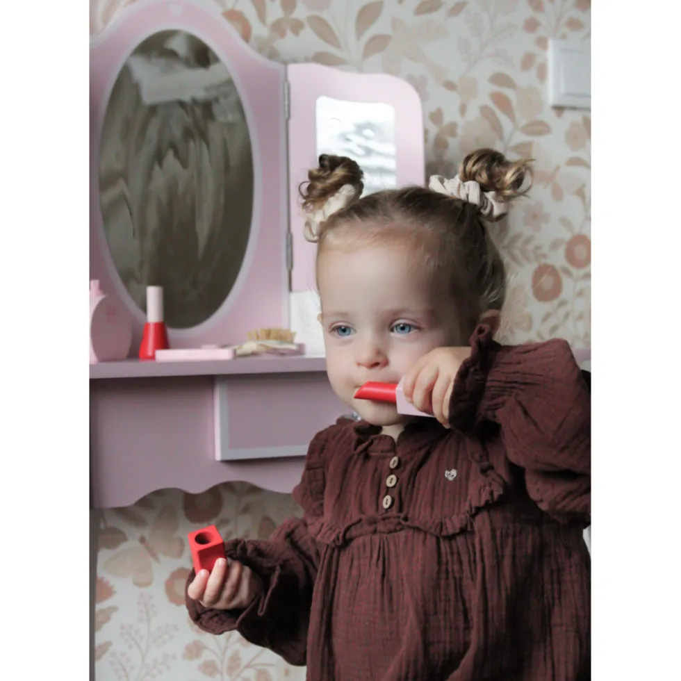 Rijoka Houten Kaptafel Make up Dresser Met Krukje 3x Spiegel
