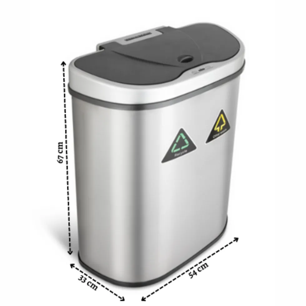Rijoka Prullenbak met Sensor Dubbel 70 Liter RVS Soft Close Vingerafdrukvrij