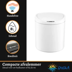 Rijoka Prullenbak Sensor 8 Liter Kunststof Soft Close Vingerafdrukvrij Afvalbak