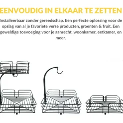 SensaHome Fruitmand met Bananenhouder Vierkant 2-Laags