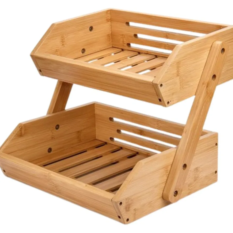 SensaHome Luxe Bamboehouten Fruitkist Rechthoek 2-Laags