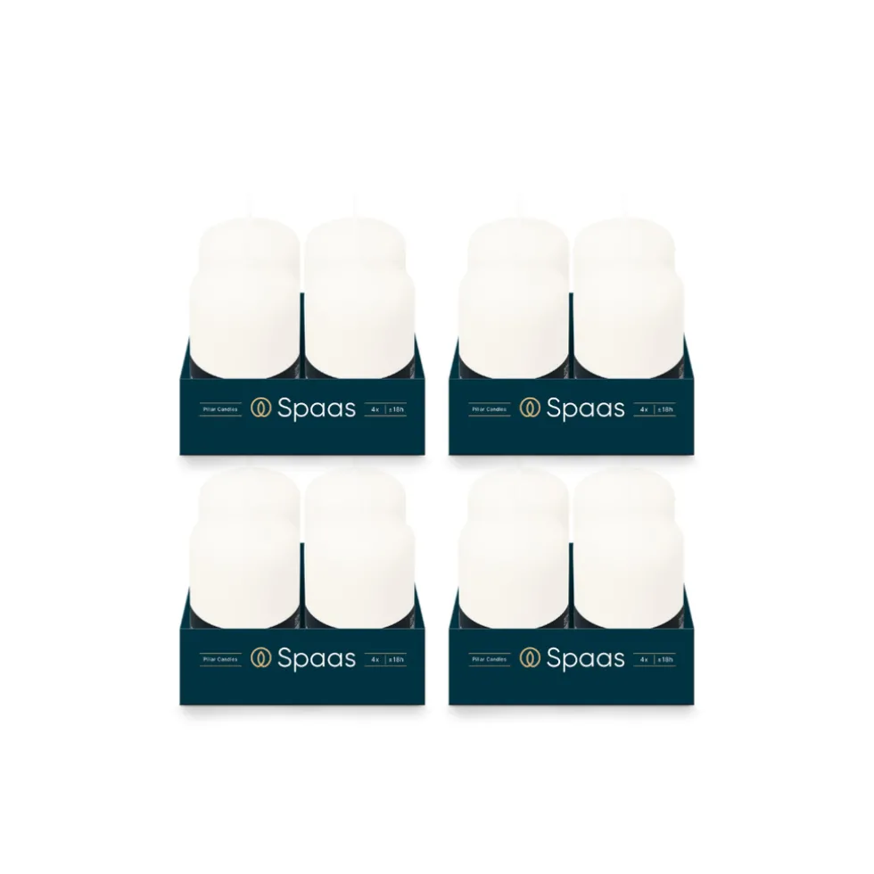Spaas Geurloze Stompkaars Wit 50/80mm 18u 4 x 4 Stuks