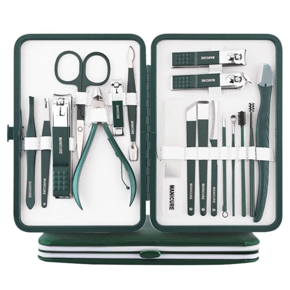 UNIQ 18‑in‑1 Manicure & Pedicure Set – Donkergroen Etui