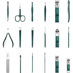 UNIQ 18‑in‑1 Manicure & Pedicure Set – Donkergroen Etui