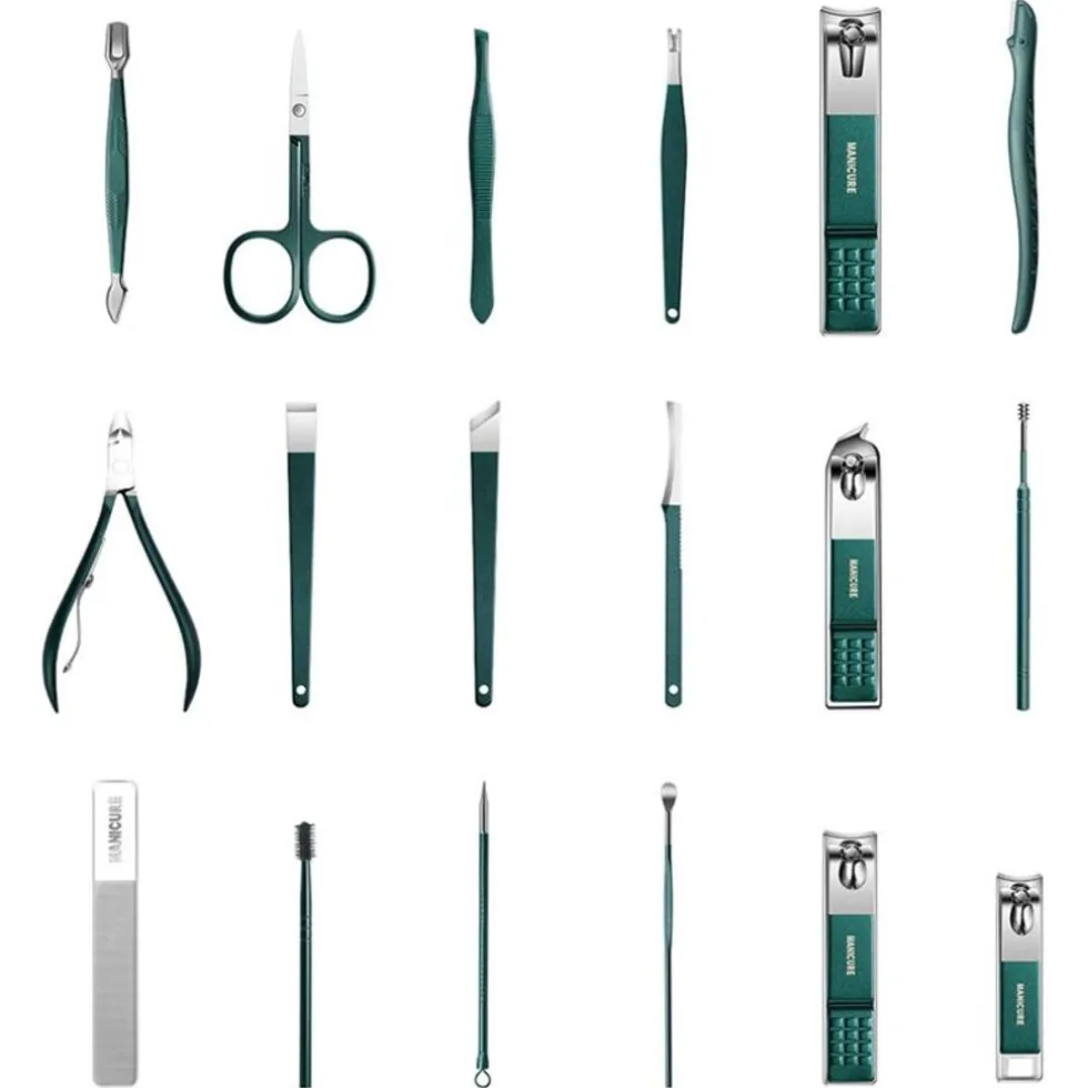 UNIQ 18‑in‑1 Manicure & Pedicure Set – Donkergroen Etui